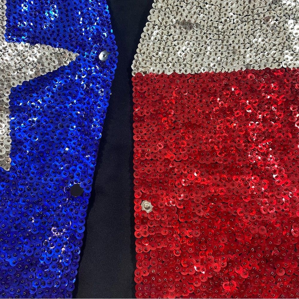 Lone Star Texas Flag Sequin Vest Patriotic Sequin Vest - Blue, Silver, Red - Picture 5 of 10